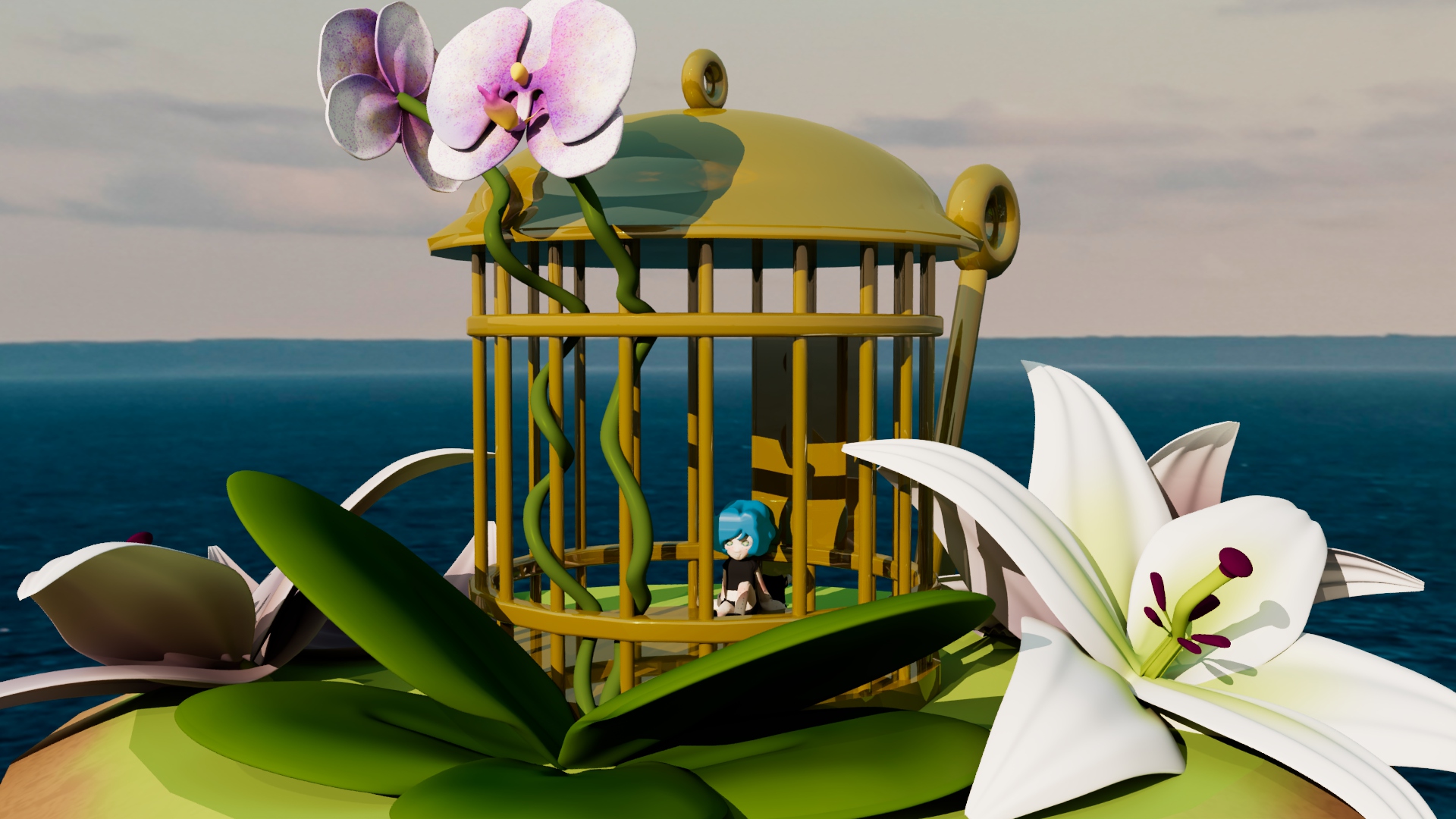 Cerulean in cage view.